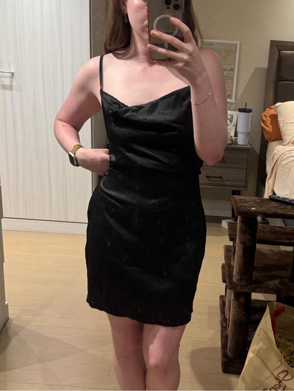 Elegant Black Slip Dress with Cowl Neck